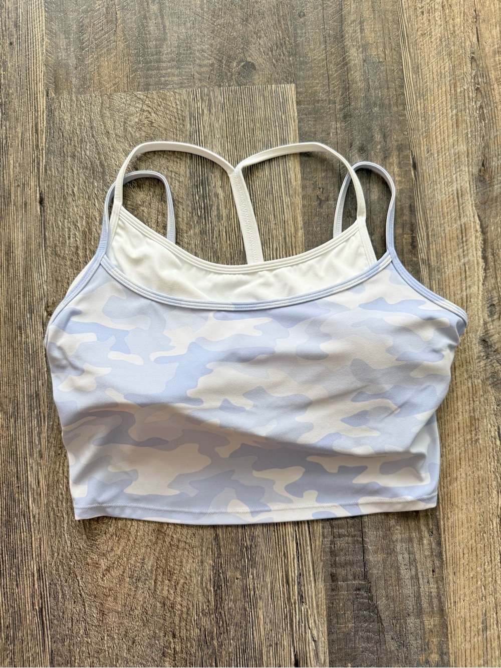 Comfrt Camo Longline Sports Bra Crop Top Strappy Back Blue White Size L - Picture 6 of 9